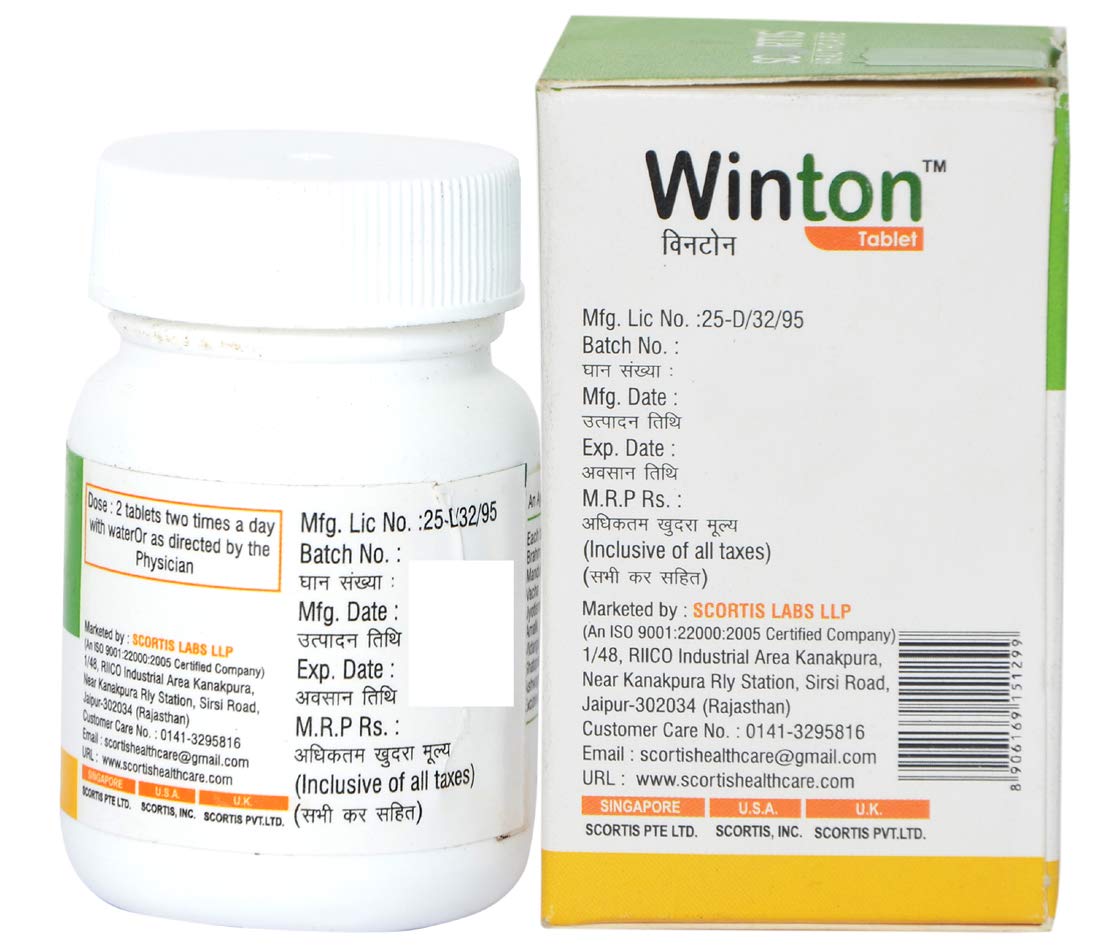 SCORTIS HEALTH CARE Ayurvedic Winton Tablet Focus + Brain Supplement & Memory Supports Focus Concentration & Alertness 50 Tablet Pack Of 2