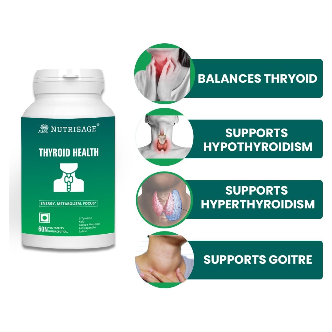 Nutrisage Thyroid Support Supplement - Energy & Focus Support Formula - Vegetarian & Non-GMO - Vitamin B12 Complex, Zinc, Selenium, Ashwagandha, Copper & More 1 Mth Supply (Pack of 1)