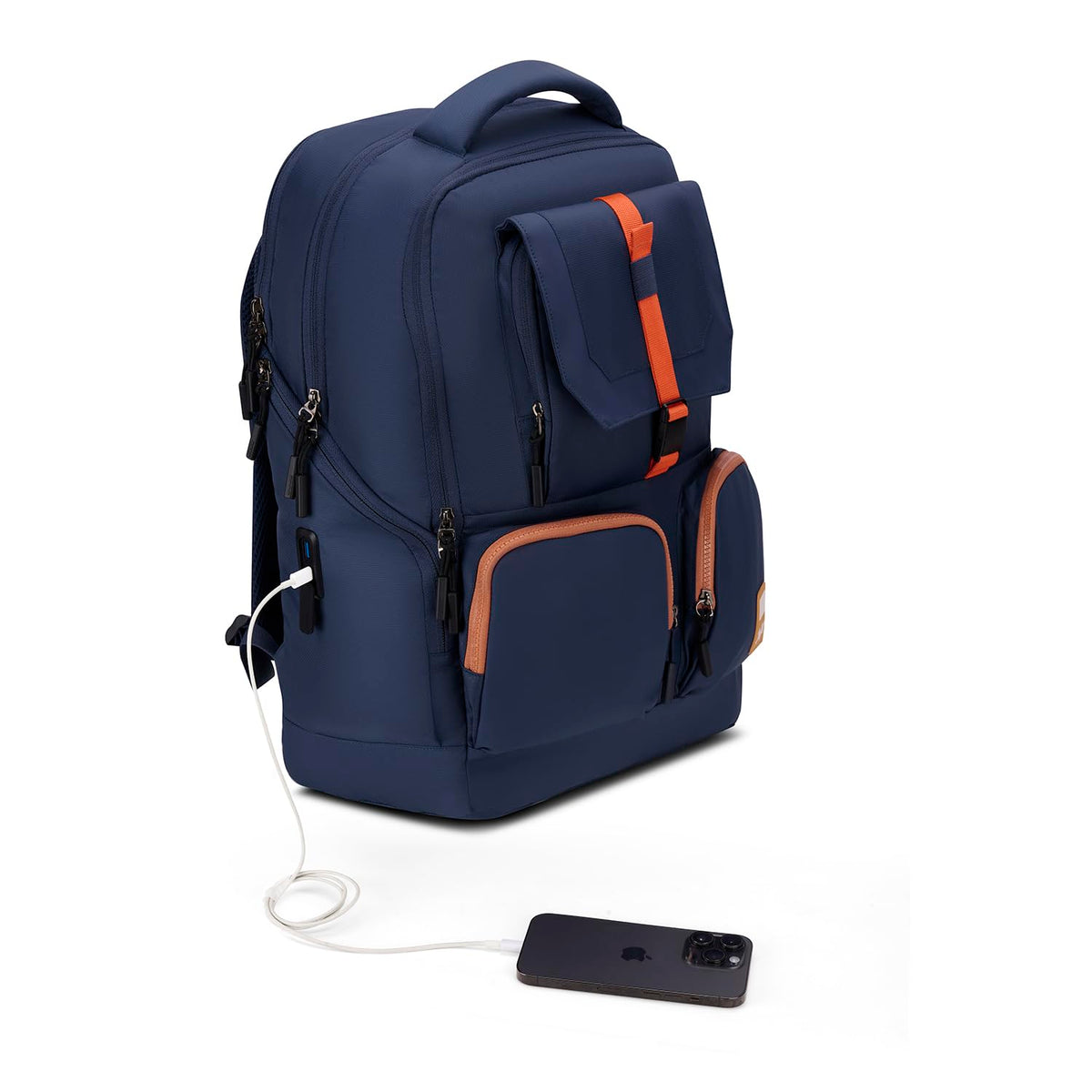 Skybags Hustle 15.6 Inch Compatible Laptop Backpack 31L | 3 Compartments with Flushed USB Ports (Type A & Type C) & Rain Cover | Side Bottle Pockets | Office & Travel Backpack for Men & Women (Navy)