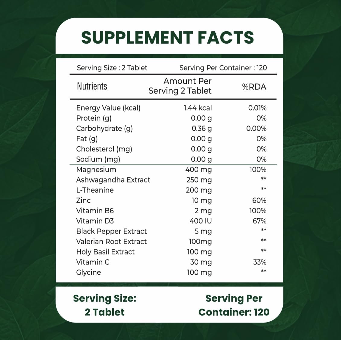 Charaka Magnesium Glycinate for Deep Sleep & Stress Relief | Fall Asleep Faster, Calm Mind | Ashwagandha, L-Theanine, Valerian | 120 Tablets | Non-Habit Forming