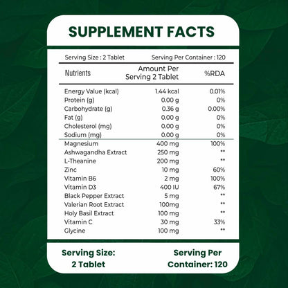 Charaka Magnesium Glycinate for Deep Sleep & Stress Relief | Fall Asleep Faster, Calm Mind | Ashwagandha, L-Theanine, Valerian | 120 Tablets | Non-Habit Forming