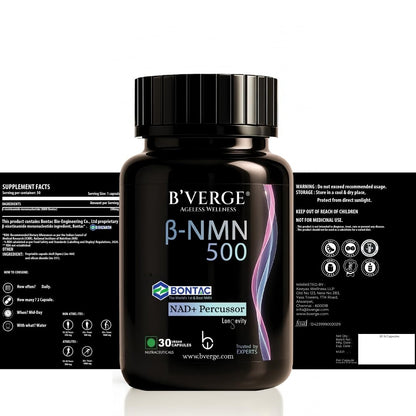 BVERGE® NMN Supplement 500mg |100% Purity | BONTAC Pro NMN World's Most Trusted & Trusted by Experts | Healthy Ageing | Repair Cells | Enhance Muscle | Neuro Function (500MG 30 Capsules)