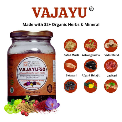 Deep Ayurveda Vajayu® 50 Prash | Ayurvedic Superfood with 30+ Herbs for Men’s Wellness | Boosts Testostrone Level, Energy, Strength, Stamina & Vitality | 500g Pack