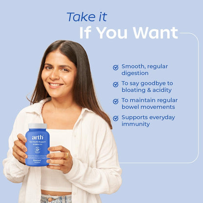 Arth Gut Health Capsules | Prebiotic & Probiotic Supplement with 60 Billion CFUs | Helps with Digestive Health, Gut Balance, Bowel Regularity, Bloating & Gas | Supports Immunity| 30N Veg