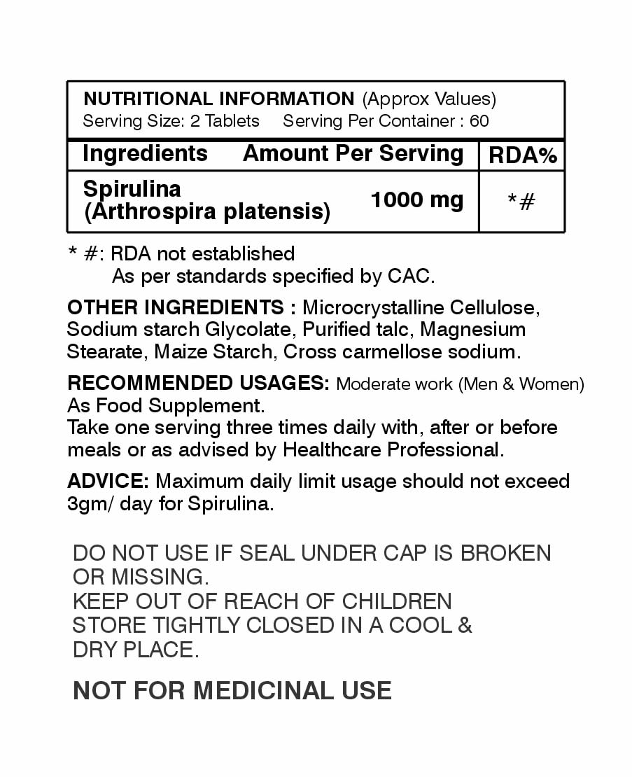 ANJIX Spirulina 500 mg Veg Capsules | Plant Based Superfood Supplement for Energy Immunity & Daily Wellness | 60 Capsules