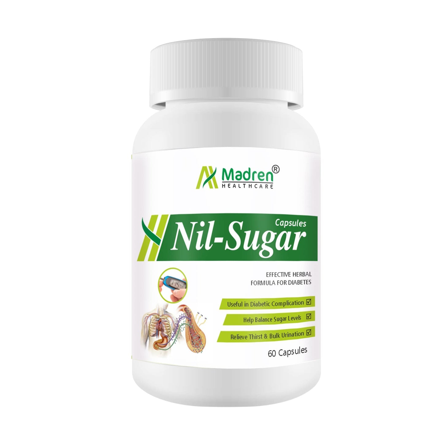 Madren Healthcare Nil Sugar (60 Capsules) Effective Herbal Formulation | Helps Maintain Sugar Levels | yurvedic Herbal Formula with Karela, Jamun, Vijayasar, Neem & Shilajit | Supports Healthy Glucose Metabolism & Energy