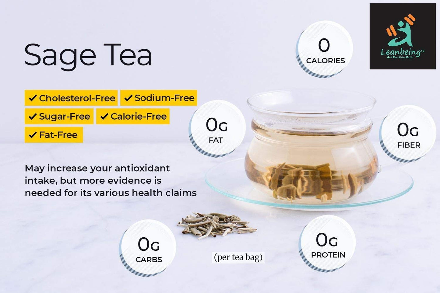Leanbeing Dried Sage Leaves For Tea (whole) | Smudge Smudging | Energy Reiki | Removes Energy Blocks(100Gms)