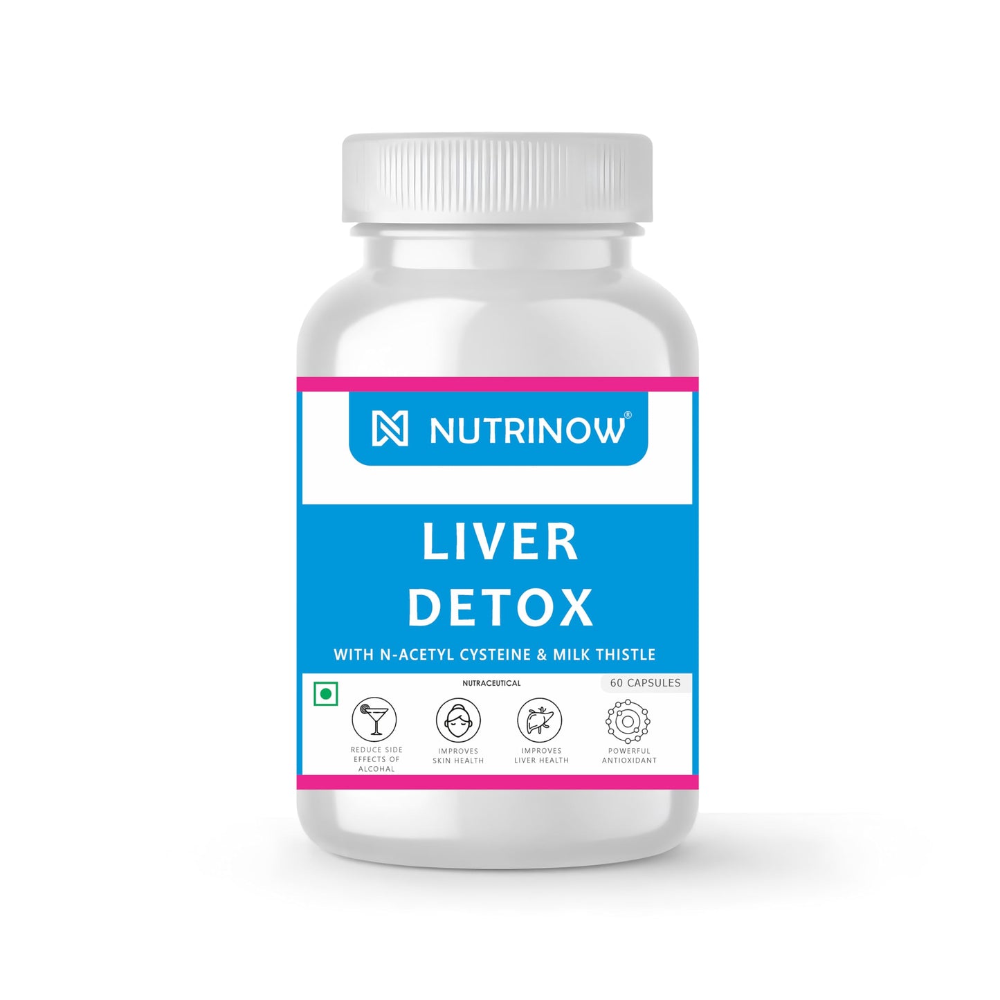 Nutrinow Liver Detox Supplement with N-Acetyl Cysteine (NAC) & Milk Thistle | Liver Cleanse, Antioxidant & Detox Support | Supports Liver Health & Skin Health | 60 Veg Capsules