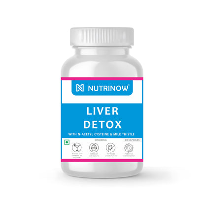 Nutrinow Liver Detox Supplement with N-Acetyl Cysteine (NAC) & Milk Thistle | Liver Cleanse, Antioxidant & Detox Support | Supports Liver Health & Skin Health | 60 Veg Capsules