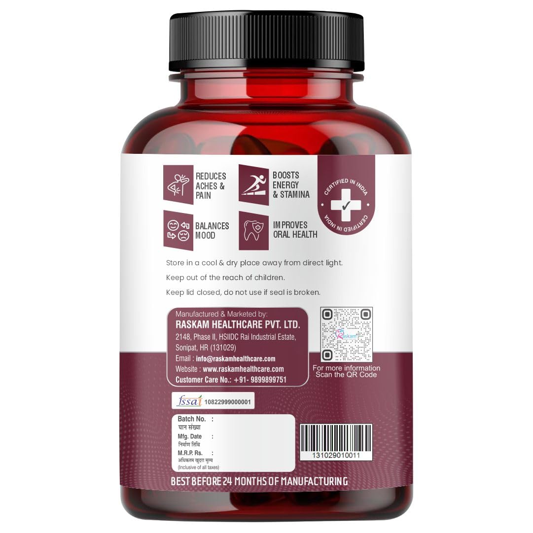 Raskam Coenzyme Q10 (CoQ10) 150mg Veg Capsules With Black Pepper Extract – 60 Veg Capsules