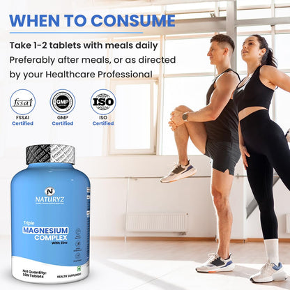 NATURYZ Triple 3-in-1 Magnesium Complex 1736mg (Glycinate, Aspartate & Oxide) with Zinc for Maximum Absorption | Supports Stress Relief, Sleep, Muscle Recovery, Nerves, Joints & Cognition - 50 Tablets