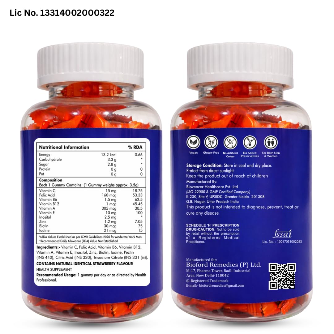 Bioford Eye Defense Gummies with Lutein & Zeaxanthin | Reduces Digital Strain | Orange Flavour 30 Gummies | Eye Vision Support Supplement for Men & Women | Natural 11 Ingredients