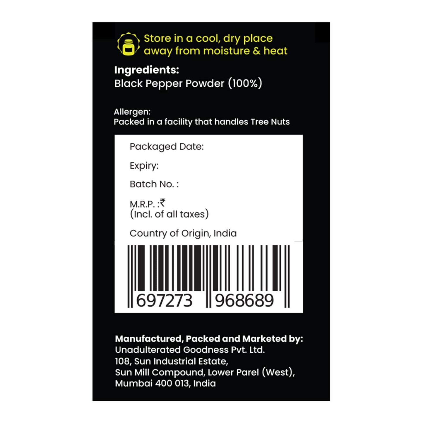 CRISTA 50 gms Tellicherry Black Pepper Powder | Pepper Powder | Zero added Colours, Fillers, Additives & Preservatives | High Volatile Oil Content