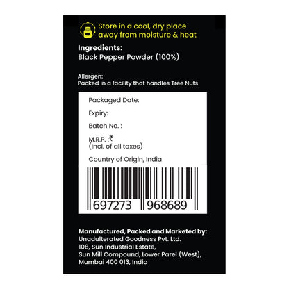 CRISTA 50 gms Tellicherry Black Pepper Powder | Pepper Powder | Zero added Colours, Fillers, Additives & Preservatives | High Volatile Oil Content