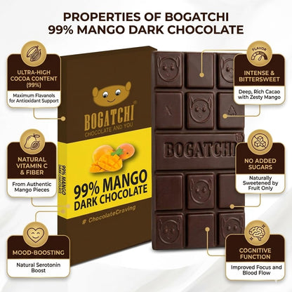 BOGATCHI Dark Chocolate 99%| Mango | Real Cocoa Intense Dark Chocolate, 60 gm