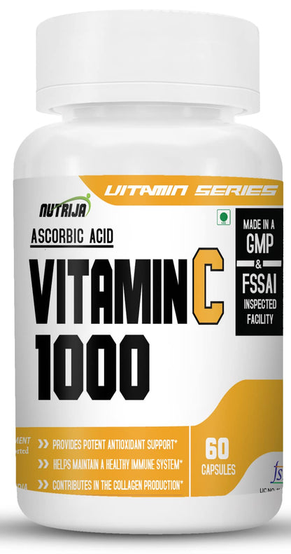 NutriJa Vitamin C/Ascorbic acid - 1000 | for immunity and increase collagen - 60 Capsules