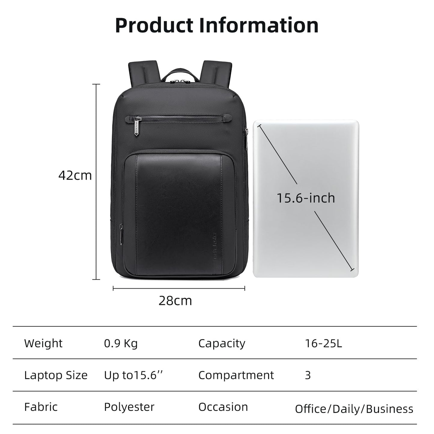 Arctic Hunter 25L Expandable Laptop Backpack for Men | Slim Office Business Backpack for 15.6 Inch Laptop | Water Resistant Travel & Daily Commute Bag