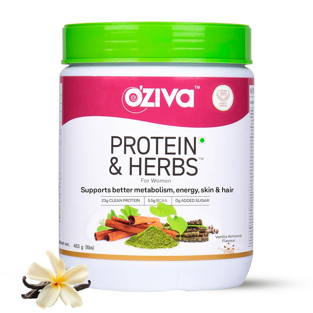 OZiva Protein & Herbs for Women (Vanilla Almond) I Manage Weight, Energy & Metab