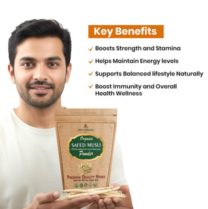 Organic Safed Musli Powder | Pure & Natural Chlorophytum Borivilianum Root Powder | Ayurvedic Herbal Supplement for Strength, Stamina & Vitality | No Additives | 100g