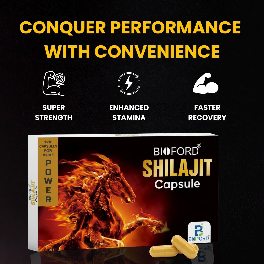 Bioford Shilajit Capsule 500mg | Made with 100% Pure Shilajit | For All Day Energy, Stamina & Strength Booster | With Ashwagandha,Gokshura & Kaunch beej etc | Pack of 2