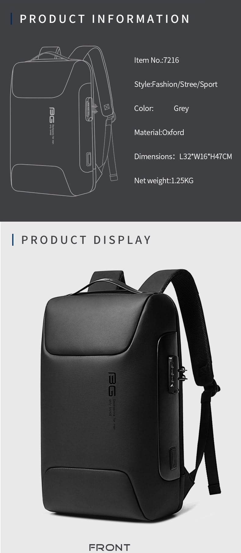 BROGBUS New Anti Thief Laptop Bag Backpack Fits for 15.6 inch Laptop Backpack Multifunctional Backpack WaterProof for Business Shoulder Bags (Grey)