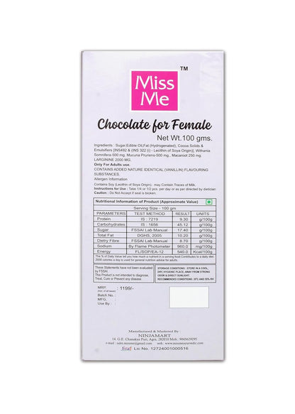 Miss Me Ayurvedic Female Wellness Combo | Herbal Female Drops 10 ml & Herbal Chocolate 100 g | Daily Mood Wellness Energy Support Combo for Women