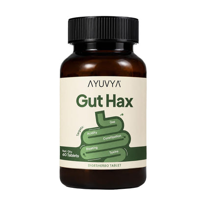 Auvya Gut Hax Ayurvedic Tablets for Gas, Acidity, Bloating & Constipation – 60 Ayurvedic Tablets