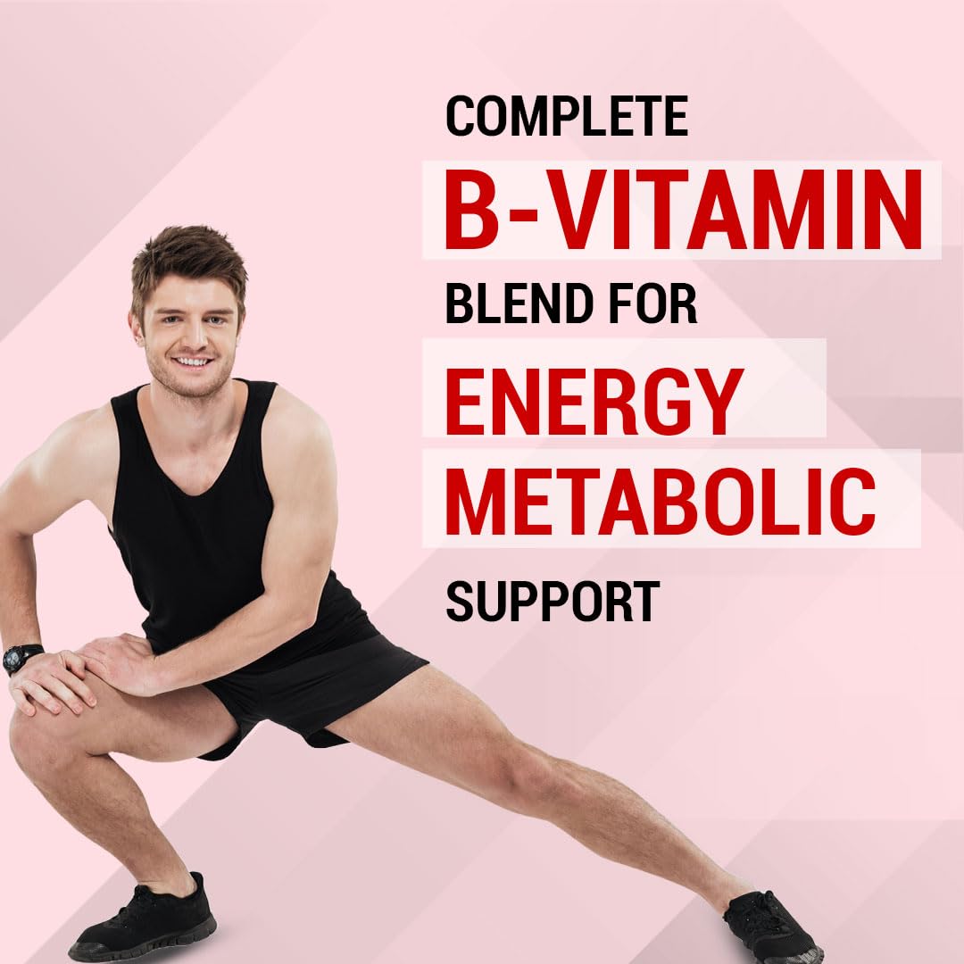 CUREFOREVER Vitamin B Complex Tablets | with B1, B2, B5, B6, Biotin & B12 | Energy, Metabolism & Immunity Support | Healthy Hair, Skin & Nails | Vegan B Complex for Men & Women – 60 Tablets