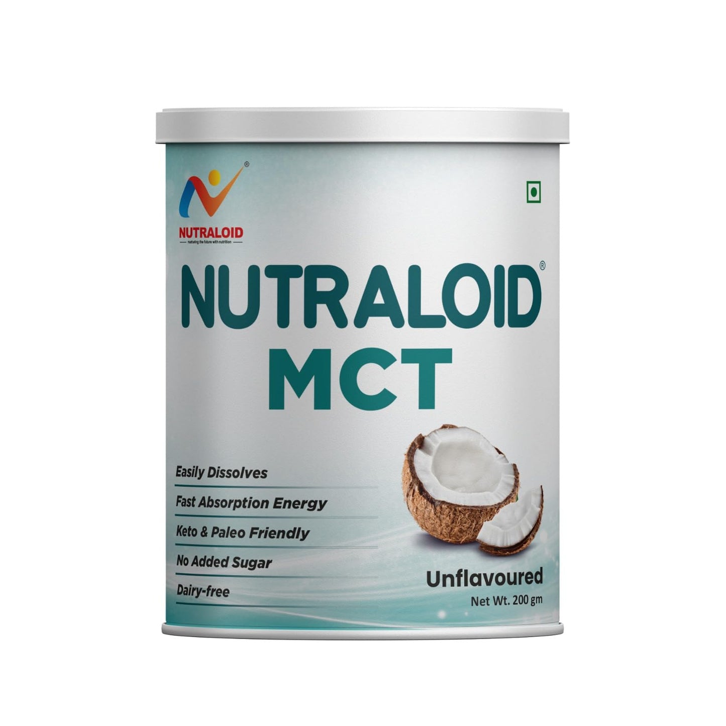 NUTRALOID MCT Powder 200g | Medium Chain Triglycerides Supplement for Instant Energy | Keto & Paleo Friendly | No Added Sugar | Dairy Free | Unflavoured Coconut MCT Powder