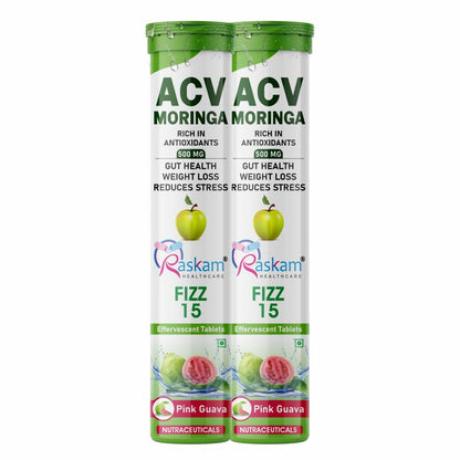 Raskam Apple Cider Vinegar Moringa Fizz Tablets 500mg – 15 Effervescent Tabs (Pack of 2), No Added Sugar