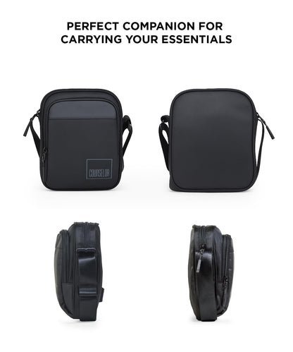 COUNSELOR Sling Bag for Men and Women, Polyester Crossbody Bag, Adjustable Strap, Zipper Closure, Multiple Compartments, Lightweight Stylish Mini Side Bag for Daily Use, Travel LUNO (Black)