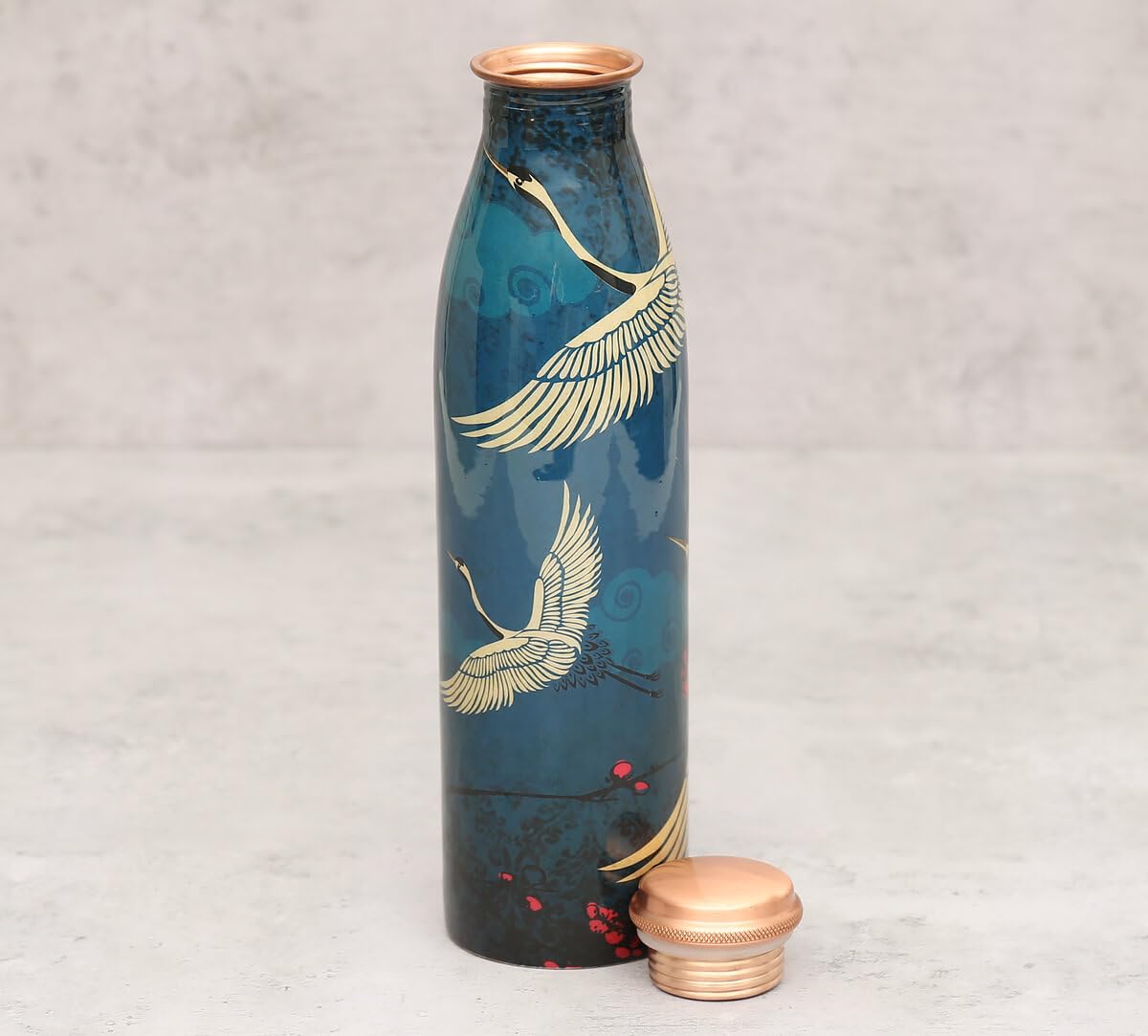 India Circus by Krsnaa Mehta Legend of the Cranes Copper Bottle | Designer Digital Printed Enameled finish Tamba Bottle | Gift for Men & Women (950 mL, 1Unit, Multicolour, Pack of 1)