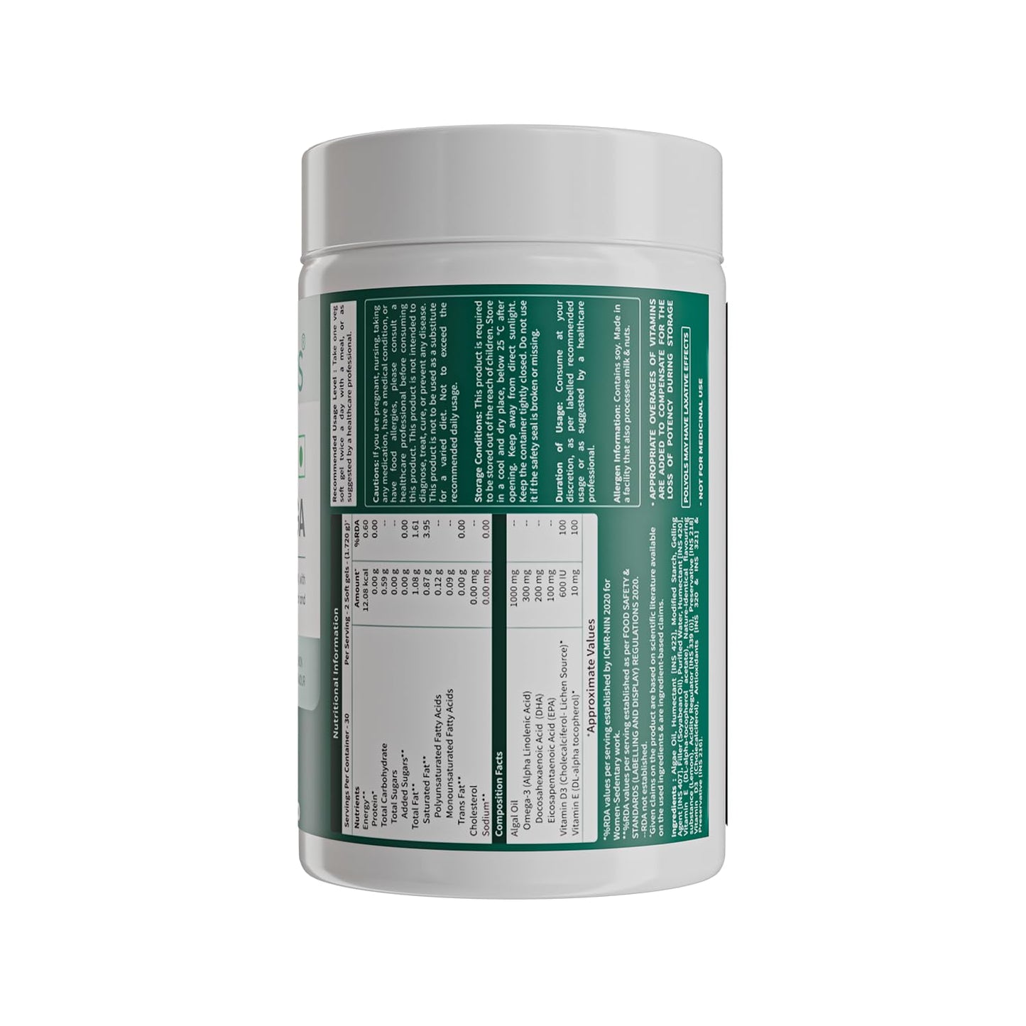Neuherbs Deep-Sea Veg Omega 3 Supplement | 1000mg Algal Oil | Omega3 Vegetarian Capsules | Supports Heart, Brain, Skin & Bone Health | 100% RDA Vitamin D3 & E | Heavy Metals Tested - 60 Veg Softgels