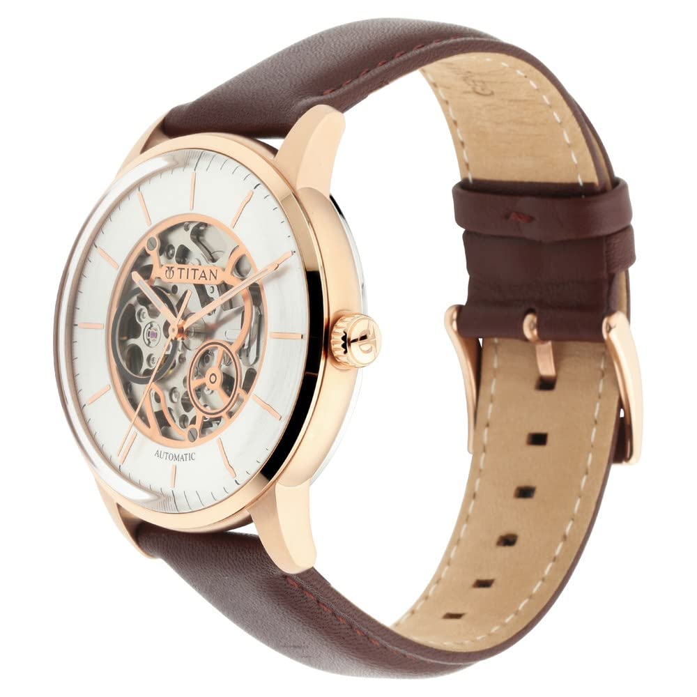 Titan Automatic Silver Dial Brown Leather Strap Watch for Men - NT90110- image 6