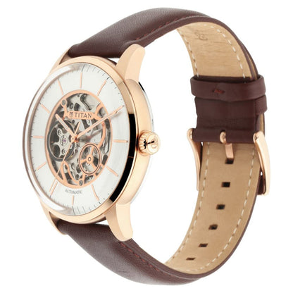 Titan Automatic Silver Dial Brown Leather Strap Watch for Men - NT90110- image 6