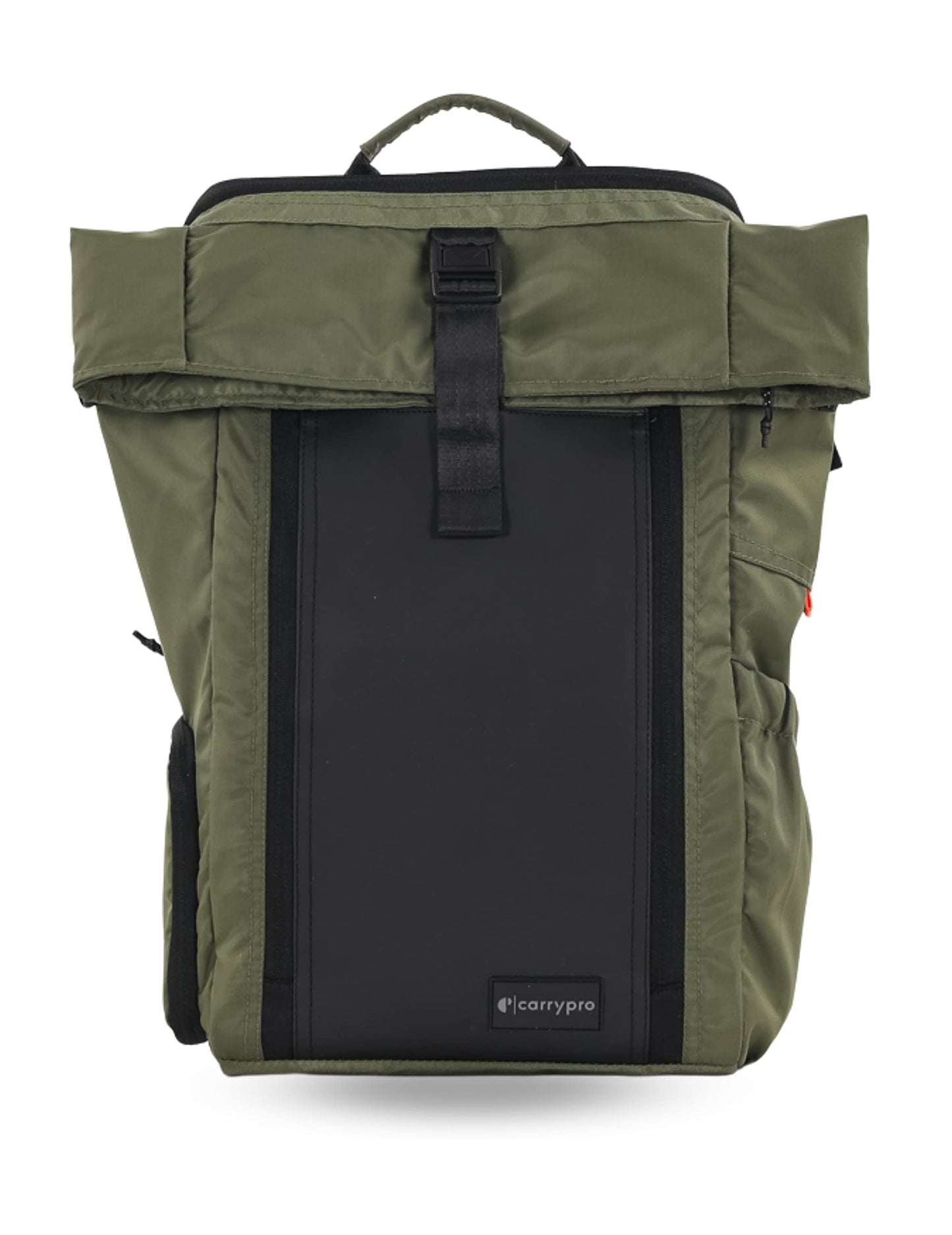 CarryPro HOBO25 V3.0 Roll-Top Zipper Laptop and Camera Travel Backpack (25-30L), Removable Camera Box, Water-Resistant + Raincover, 2-Yr Warranty – For Work, College & Travel (Olive Green)