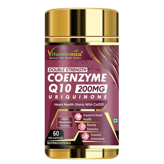 Vitaminnica Coenzyme Q10 200mg Double Strength Ubiquinone | 60 Veg Capsules | Supports Heart Health, Boosts Stamina & Powerful Antioxidant | Highly Absorption Formula