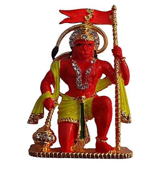 Relicon Lord Hanuman Idol | Bajrang Bali Ashirwad Flag Idol (R-133) Red Metal St