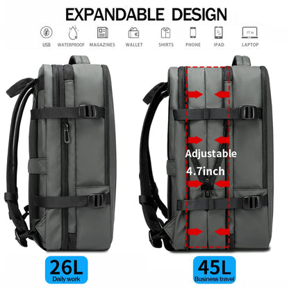 BANGE High Capacity Expandable Water Resistant 15.6 inch Laptop Backpack with USB Charging (Grey 45L)