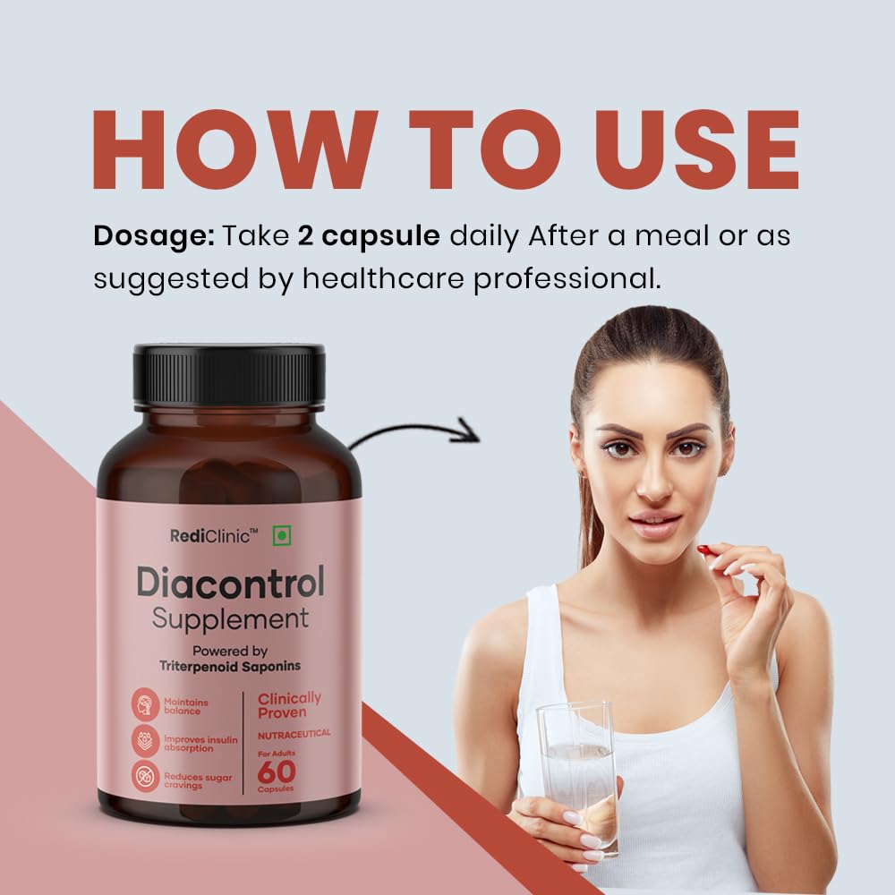 RediClinic DiaControl Capsules for Diabetes | Made with Gudmar, Karela, Jamun, Shatavari |Helps Manage Blood Sugar Levels & Healthy Glucose Levels | Pack of 1-60 Capsules