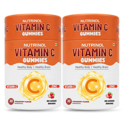 Knoll Healthcare Nutrinol Vitamin C | 30 Gummy + Zinc for Daily Immunity | Helps to boost & Strengthens for Healthy Skin, Hair & Nails, Skincare Straberry Flavour (Pack Of 2)
