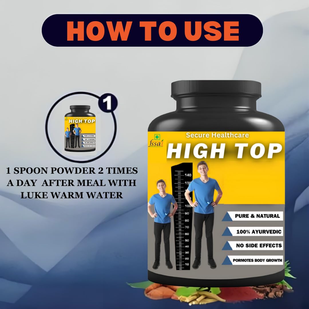 High Top, Best Height Increase Supplement, Body Bones Growth, Immunity Strength, Powder, Flavor Banana, Pack of 1