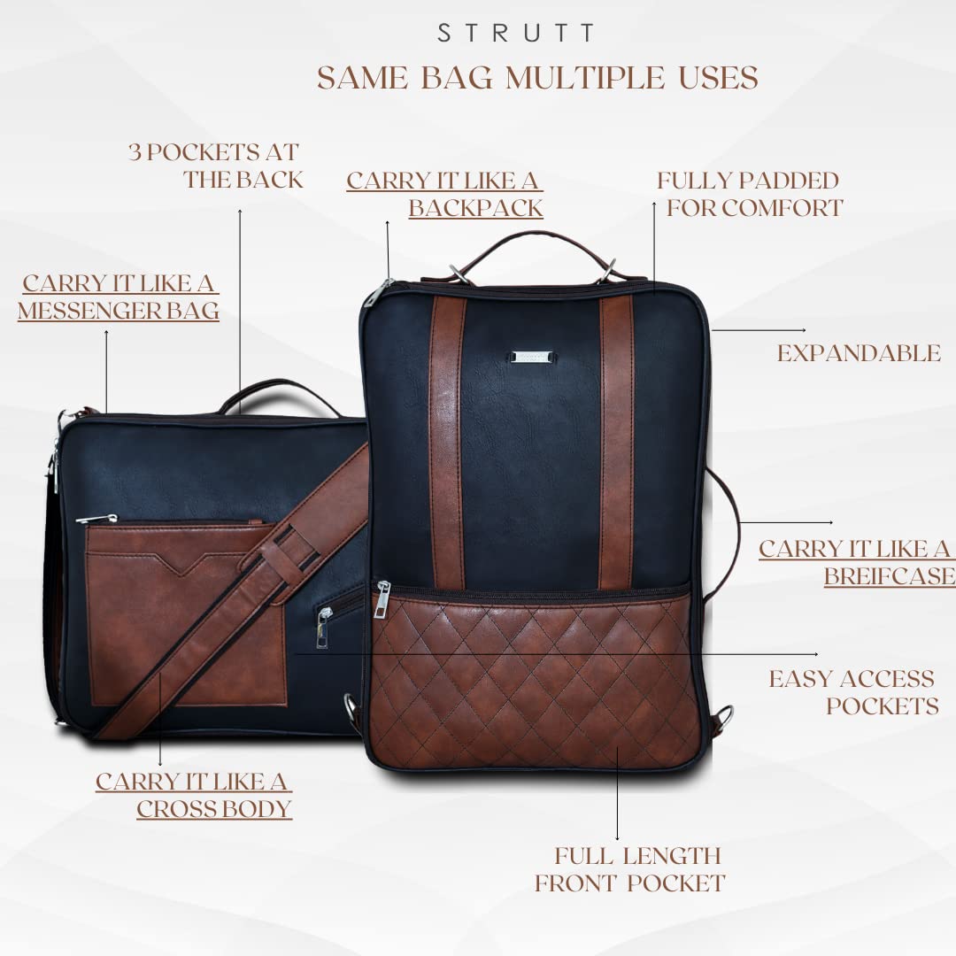 STRUTT 20L Travel Back Pack Small Back Pack for Men & Women Leather Laptop & Messenger Bag, Multi purpose