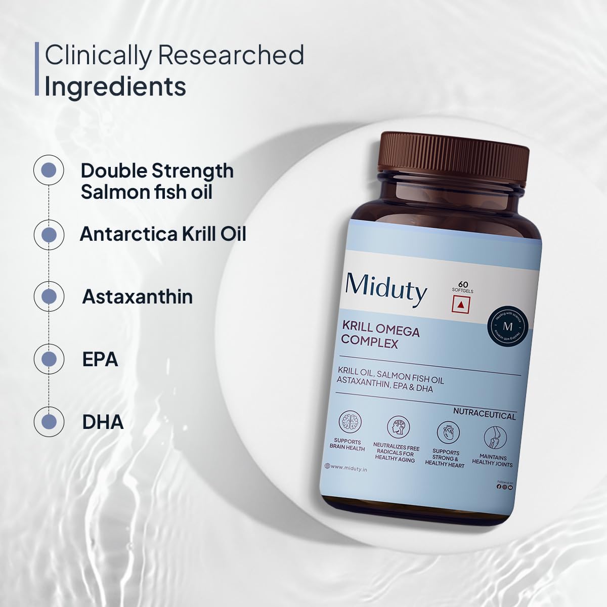 Miduty Palak Notes Antarctic Fish Krill Oil - Triple Strength Omega 3 Capsule With Astaxanthin- Antioxidant - EPA & DHA - For Joints - Heart - Liver Krill Omega 3 Supplement 60 Softgel