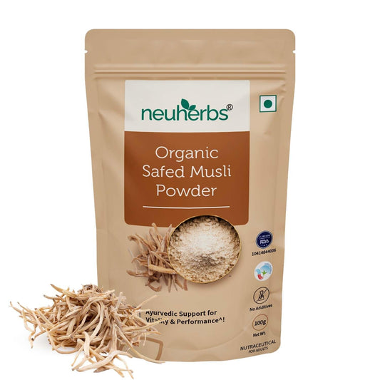 Neuherbs Organic Safed Musli Root Powder | Ayurvedic Support for Vitality & Performance | Herbal Supplement | Strength & Stamina Booster | Certified Organic -100g