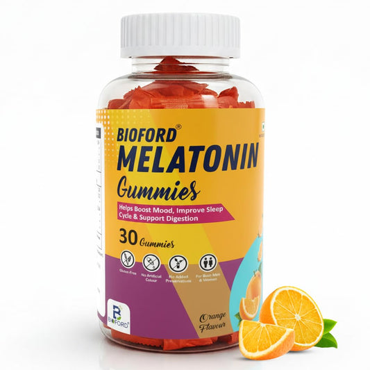 Bioford Melatonin Gummies | Non-Habit Forming | Improves Deep Sleep | Eases Jet Lag | Vegan, Gluten & Gelatin Free | Men & Women | Orange Flavour | 1 X 30 Pack