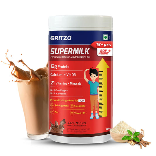 Gritzo Supermilk Height+ For 13+Y For Boys,100% Natural Double Chocolate,400 G,P