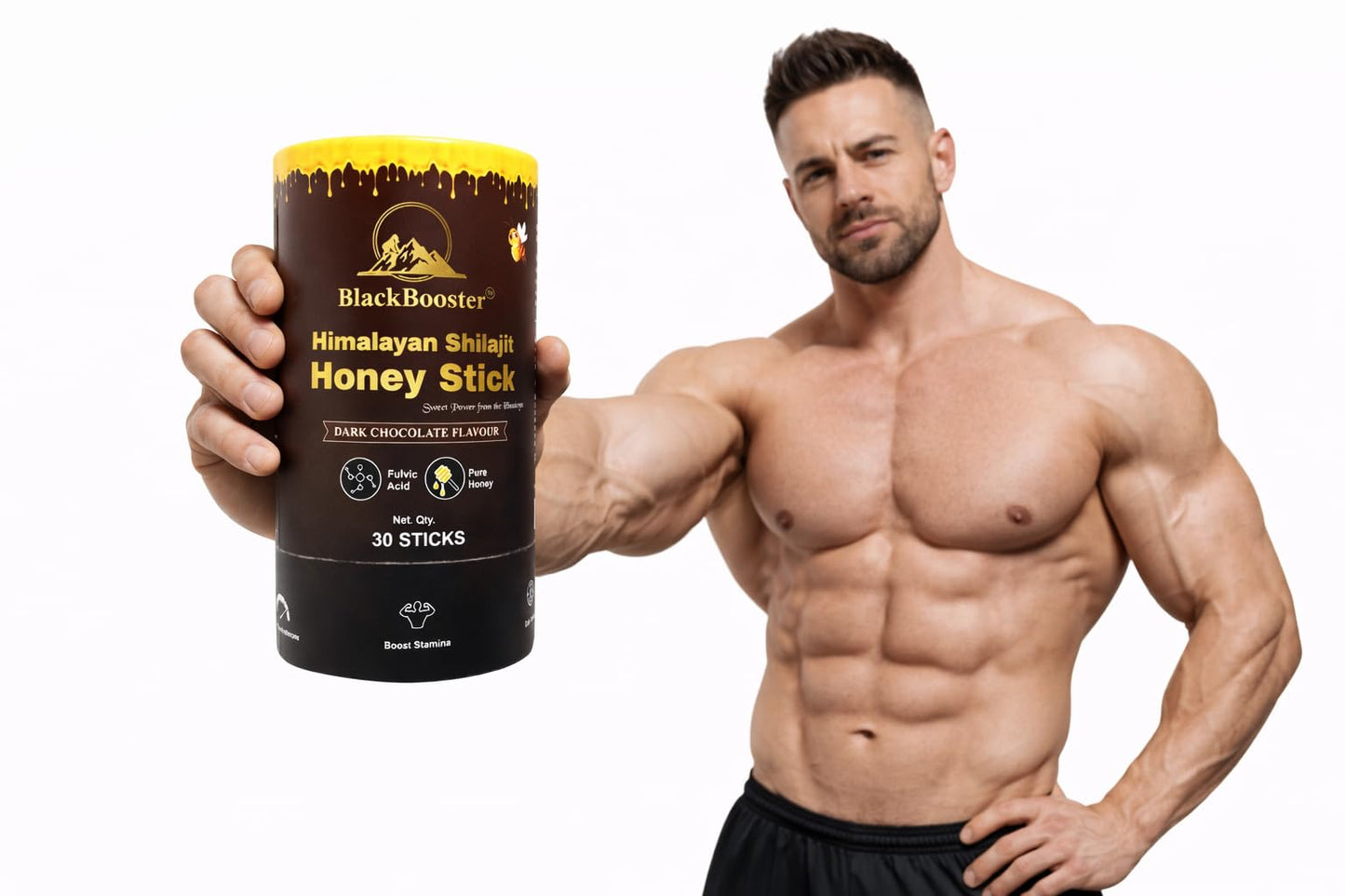 BlackBooster Pure Himalayan Shilajit Sticks with Fulvic Acid 75%, 85+ Trace Minerals | Dark Chocolate Flavour | 30 Sticks | Improves Energy Boosts Stamina | Lab-Certifie For Men & Women