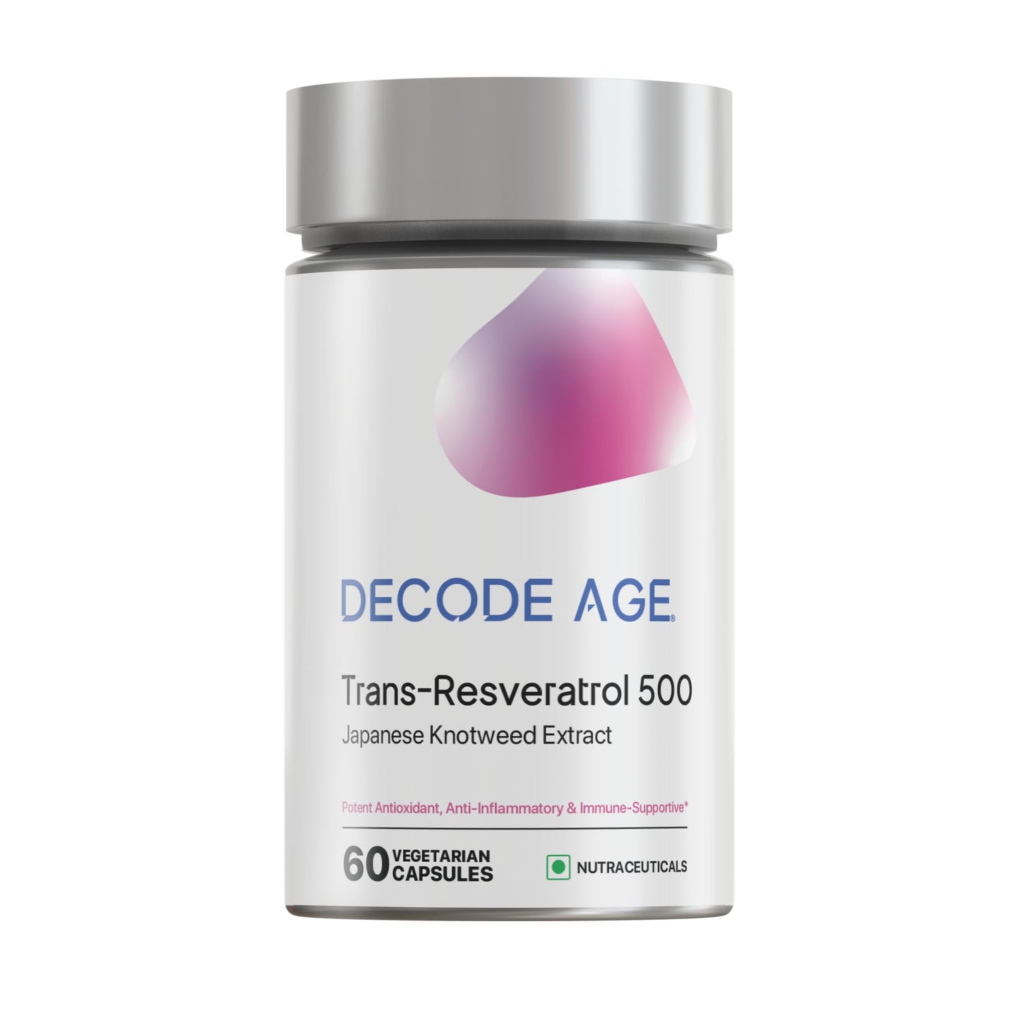 Decode Age Trans Resveratrol Supplement, Powerful Antioxidant for Anti-Ageing, Anti-Inflammatory, Metabolism & Heart Health, 500mg, 60 Veg Capsules