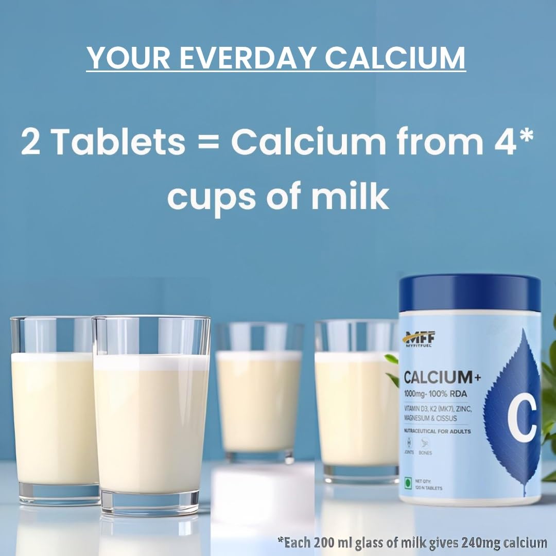 MyFitFuel Calcium & Vitamin D 3, (60 Tablets) + (K2 (MK7), Zinc, Magnesium & Cissus. Calcium For Women & Men